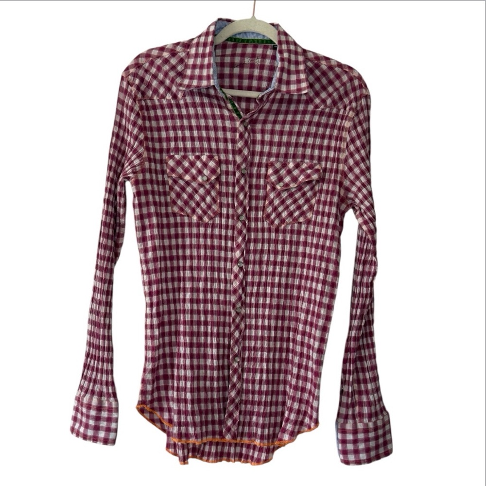 Arnold Zimberg Plaid Button Down‎ Shirt in Red and White